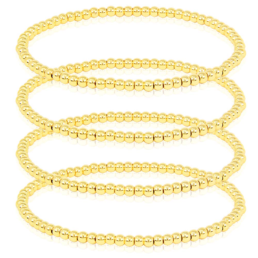 by You Stainless Steel Gold Silver Beaded Ball Bracelets for Women Stretchable Elastic Bracelet Set, S, metal, stainless-steel