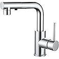 CREA Single Handle Bar Faucet with Pull Out Sprayer - Chrome, 3 Hole, Deck Plate, Mini Prep Faucet for Kitchen, Bathroom and Outdoor Use