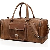 Leather Duffel Bag for Men & Women, Genuine Weekender Travel Bag, Handmade Overnight Gym Bag with Shoulder Strap, Carry-On for Business & Outdoor Travel (Asher Duffel, Light Brown, 24 Inch)