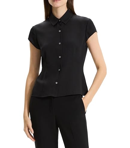 Amazon.com: Theory Women's Tie-Waist Blouse, Black Multi, P
