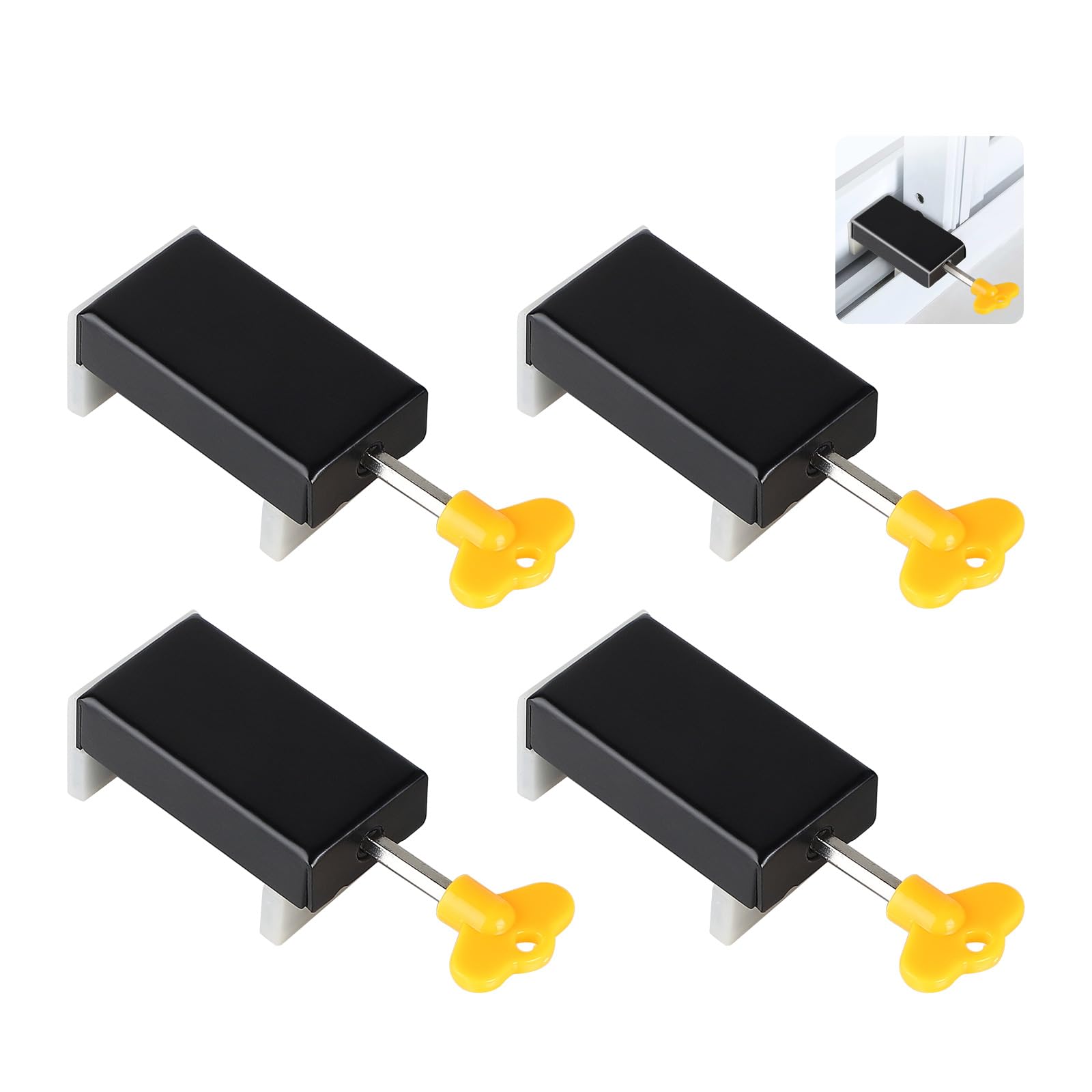 SUPAWAY 4 Pieces Sliding Window Closing Adjustable Window Lock Stainless Steel Sliding Window Locks Children's Safety Lock with Key Sliding Window Stopper Black Door Frame Safety Lock