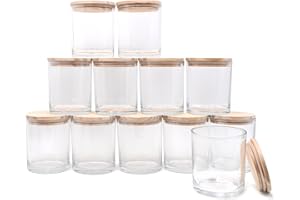SHOWIN 14 OZ Thick Candle Jars for Making Candles 12 Pcs, 3 Wick Clear Empty Jars with Wood Lids for Candle Making, Sample Co
