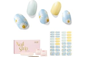 Nailog Semi Cured Gel Nail Strips 34 pcs | Long Lasting Nail Polish Sticker Wraps with Glossy Gel Finish | Daisy