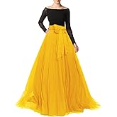 Women Maxi Long Tulle Skirt Floor Length with Bowknot High Waisted for Wedding Party Dress