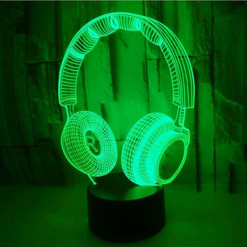 KNFUI 3D Illusion Headphone Headset Night Light 7 Colors Changing Nightlight for Bedroom Smart Touch Sensor Optical Illusion Bedside Lamps Home Decoration Kids Boys & Girls Women Birthday Gifts