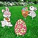 Ivenf Easter Decorations Outdoor, 3ct Bunny Eggs Corrugate Yard Signs with Stake, Garden Lawn Rabbit Eggs Plastic Party Supplies Decor