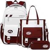 Mildame Backpacks for Girls Set, Aesthetic Backpack for Teens, Lightweight Classic Backpack for Kids, 3Pcs Boys Girls Bookbags with Cute Pendant