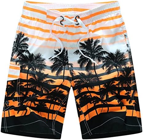 MOUNTEC Men's Swim Trunks Coconut Tree Printing Board Shorts Small Orange