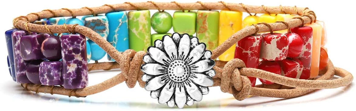 Chakra Stone Bracelet, Irregular Imperial Jasper Gemstone Weave Adjustable Boho Bracelets