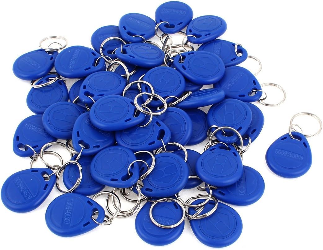 40Pcs EM4100 125Khz RFID Proximity ID Card Token Tag Key Ring… (Blue)