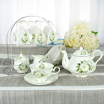 Amazon De Porzellan Blumenmuster Geschirr Kaffee 15 Sets In Geschenk Box Geschenk Kirche Hotel Clubhaus Party Esstisch Wohnzimmer Hochzeit White