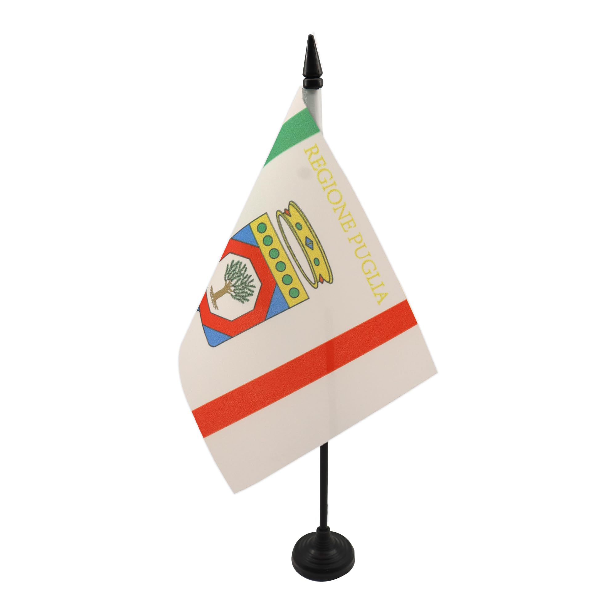 AZ FLAG Apulia Table Flag 5'' x 8'' - Italian region of Puglia Office Decoration 100% Polyester 21 x 14 cm - Mini Desk Flag with Pole and Black Plastic Base