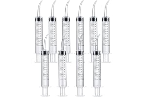 Dental Irrigation Syringe RUIFUNETEK Plastic Curved Tip Syringes, 12 ml with Scale Syringe, Cleaning Oral Irrigator, Pet Feed