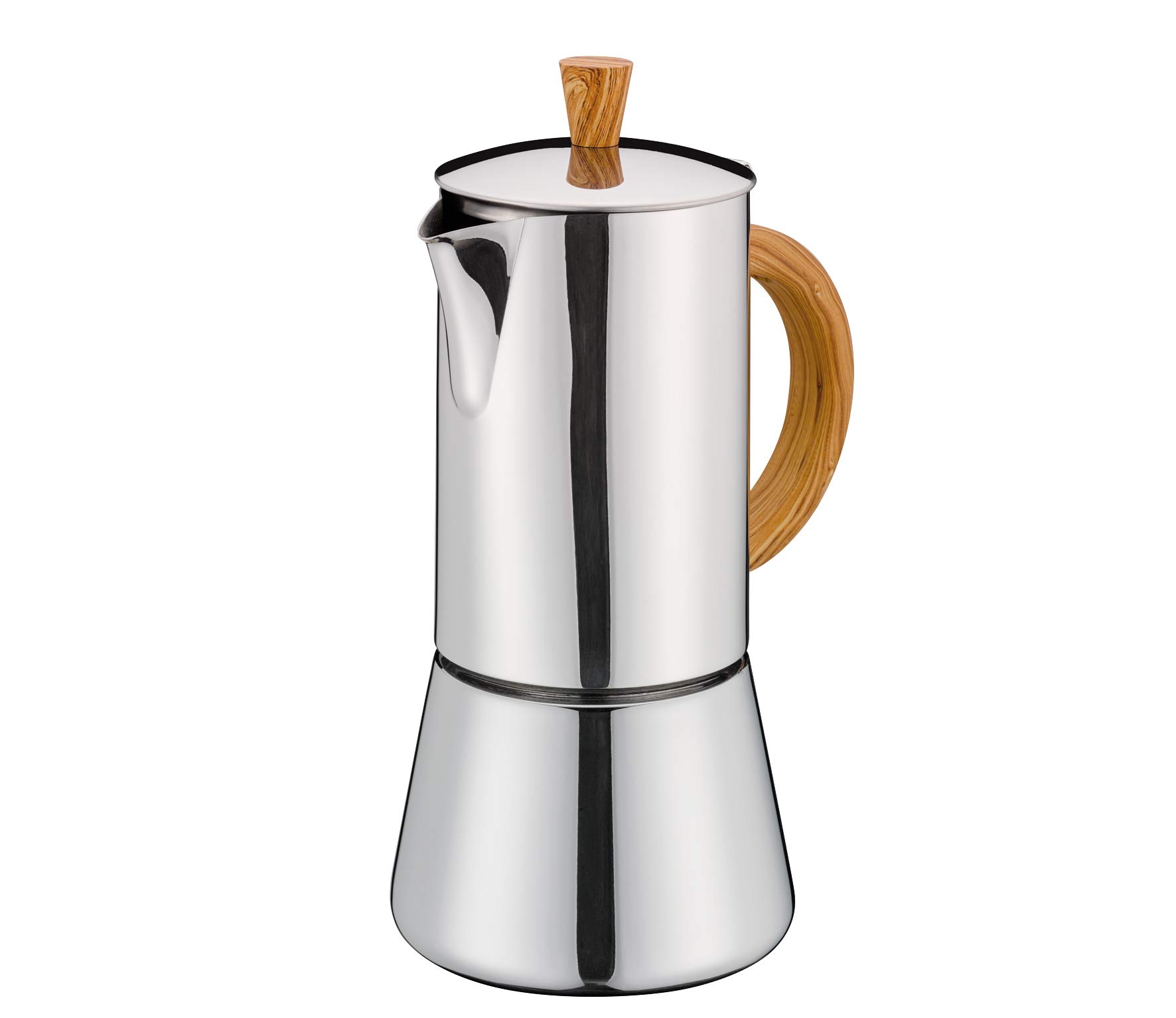 Cilio Figaro Espresso Maker, Stainless Steel, Suitable for All Types of Cookers, Diameter 9.5 cm, Dishwasher Safe, Mocha Pot, Espresso Maker 6 Cups, Camping Coffee Maker, Espresso Pot