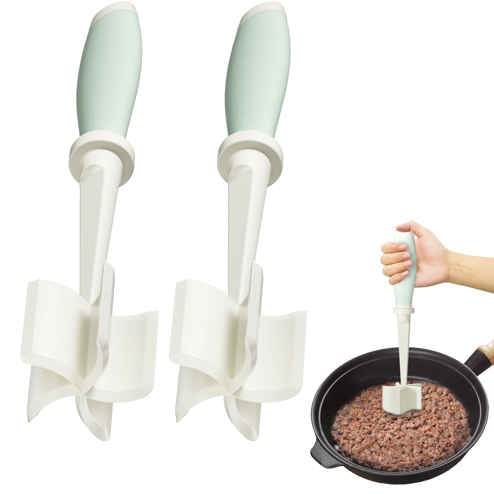 Photo 1 of 2 Pack Upgrade Meat Chopper, Heat Resistant Meat Masher for Hamburger Meat, Ground Beef Smasher, Nylon Hamburger Chopper Utensil, Ground Non Stick Mix Chopper Mix Potato Masher Tool (White)