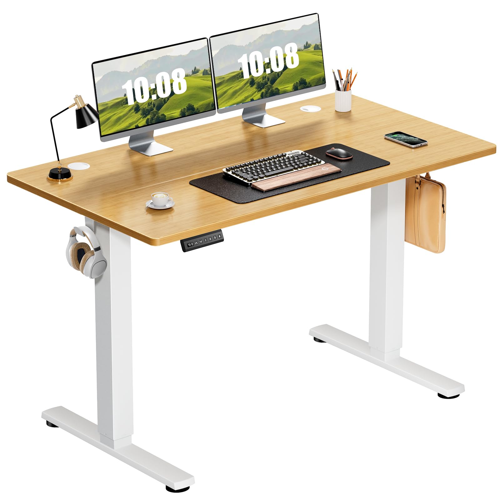 Photo 1 of *****reference****Sweetcrispy Electric Adjustable Height Standing Desk - 48 x 24 inch Sit to Stand Up Desk with Splice Board, Rising Home Office Computer Table with 2 Hook and Wire Hole for Work