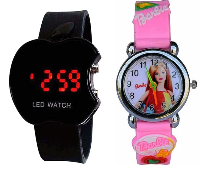 S S Traders_Barbie Pink Analog Watch and Black Apple Digital Watch for Kids-Good Gift for Kids