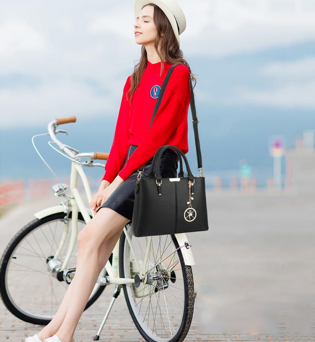 KURGOOL Purse and Handbags for Women, 3 Zip Compartments Tote Bag Designer Shoulder Purse Top Handle Satchel Bags