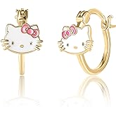Hello Kitty Womens Hoop Earrings - Sterling Silver and Enamel Hello Kitty Earrings Official License