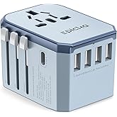 EPICKA European Travel Plug Adapter, Universal Travel Adapter - International Power Adapter Worldwide Charger with USB-C & 4 USB-A Ports, Travel Essentials for Italy, Japan, Europe, UK (TA-105, Blue)