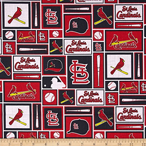 MLB Cotton Broadcloth St. Louis Cardinals Black/Red Fabric By The Yard