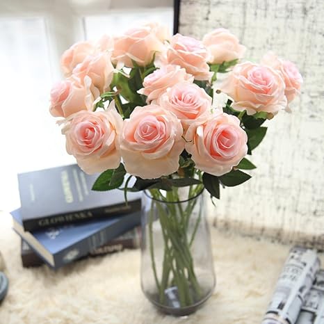 Amazon Vovomay Pretty Diy人工シルク 人工花リーフローズ花柄結婚式ホームデコレーションホット ピンク 造花 オンライン通販