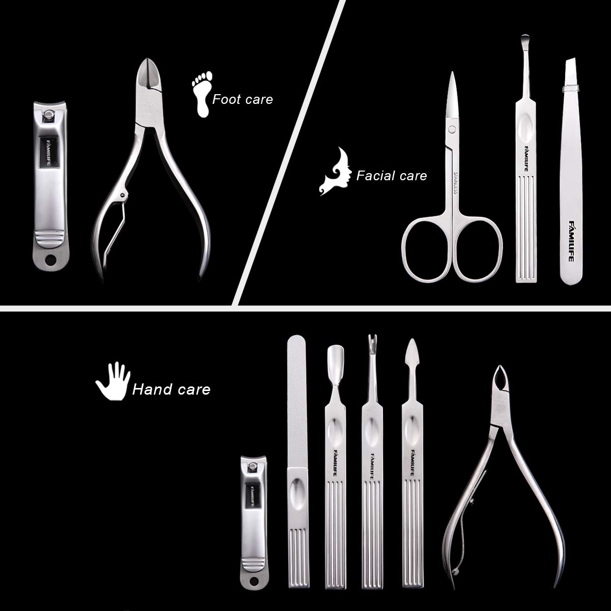 Manicure Set, FAMILIFE Professional Manicure Kit Nail Clippers Set 11 in 1 Stainless Steel Pedicure Tools Kit Grooming Kit with Portable Brown Leather Travel Case for Men L18 : Beauty