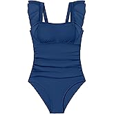 Qaoerde Girls Swimsuit One Piece Ruffle Solid Color Ruched Bathing Suit Adjustable Straps Padded Swimwear 9-16Y