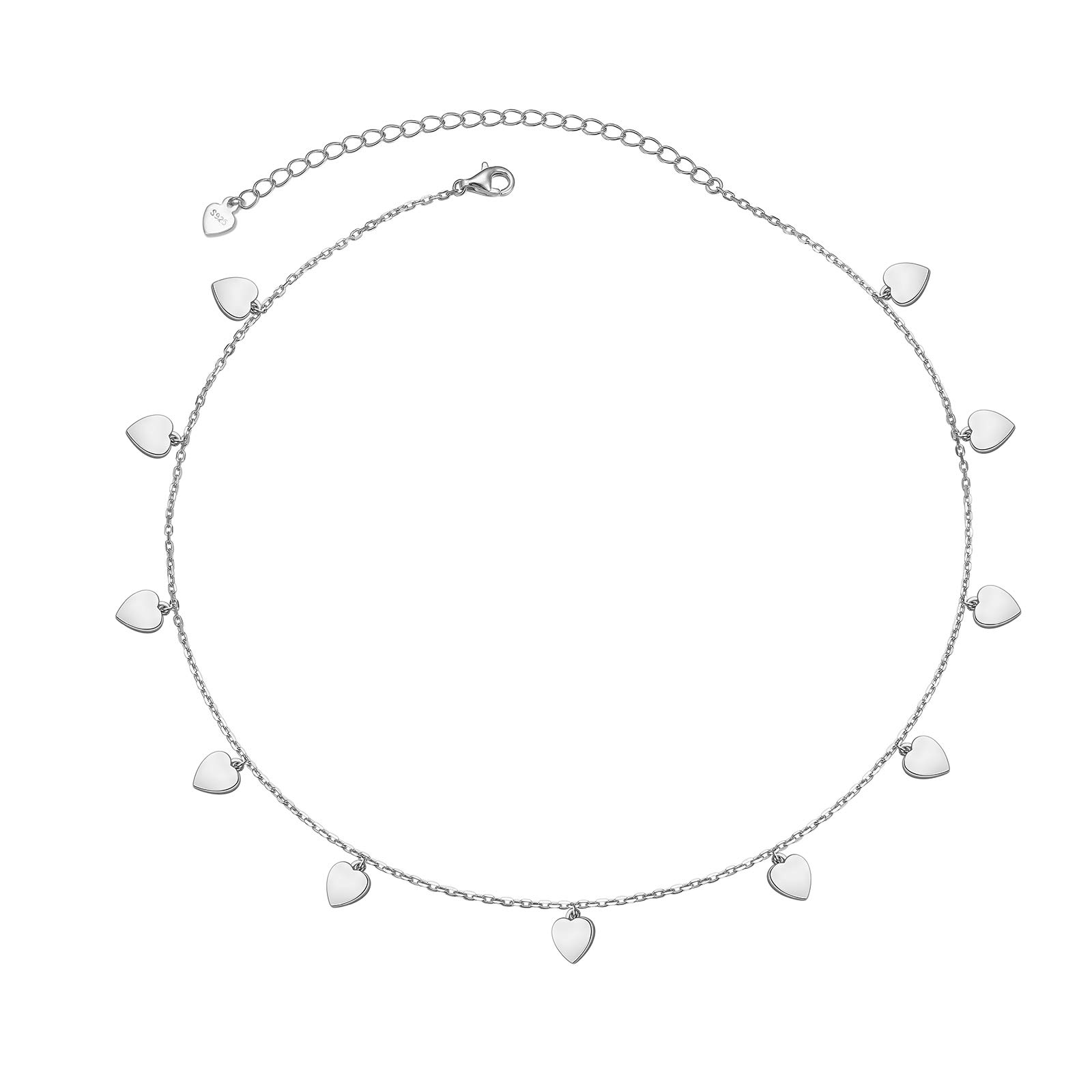 Flyow Choker Necklace S925 Sterling Silver for Women Teen Girls Adjustable heart Chain Dainty Simple Chokers Rolo Chain