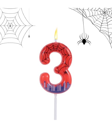 Bougie Chiffre 7 Décorée Toile D'Araignée - Décoration Pour Gâteau D'Anniversaire Ou Halloween | Inclut 3 Décos Toile D'Araignée
