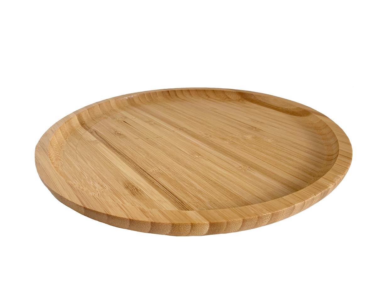 Ecowonder Bamboo Wooden Round Tray 30cm Large Round Platter for Tea Coffee Food Home Decoration - Round Lap Tray Serving Tray for Eating - Round Decorative Tray Wooden Plate Serving Board