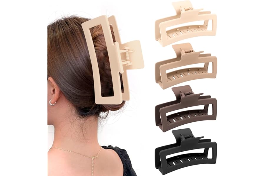 ZYTJ 5 Inche Extra Large Claw Clips for Thick Hair and Long Hair, 4 Pack Xl Jumbo Claw clips, Oversized Matte Non-slip Rectangle Hair Clips for Women, Big Strong Hold Jaw Clip,Neutral Color