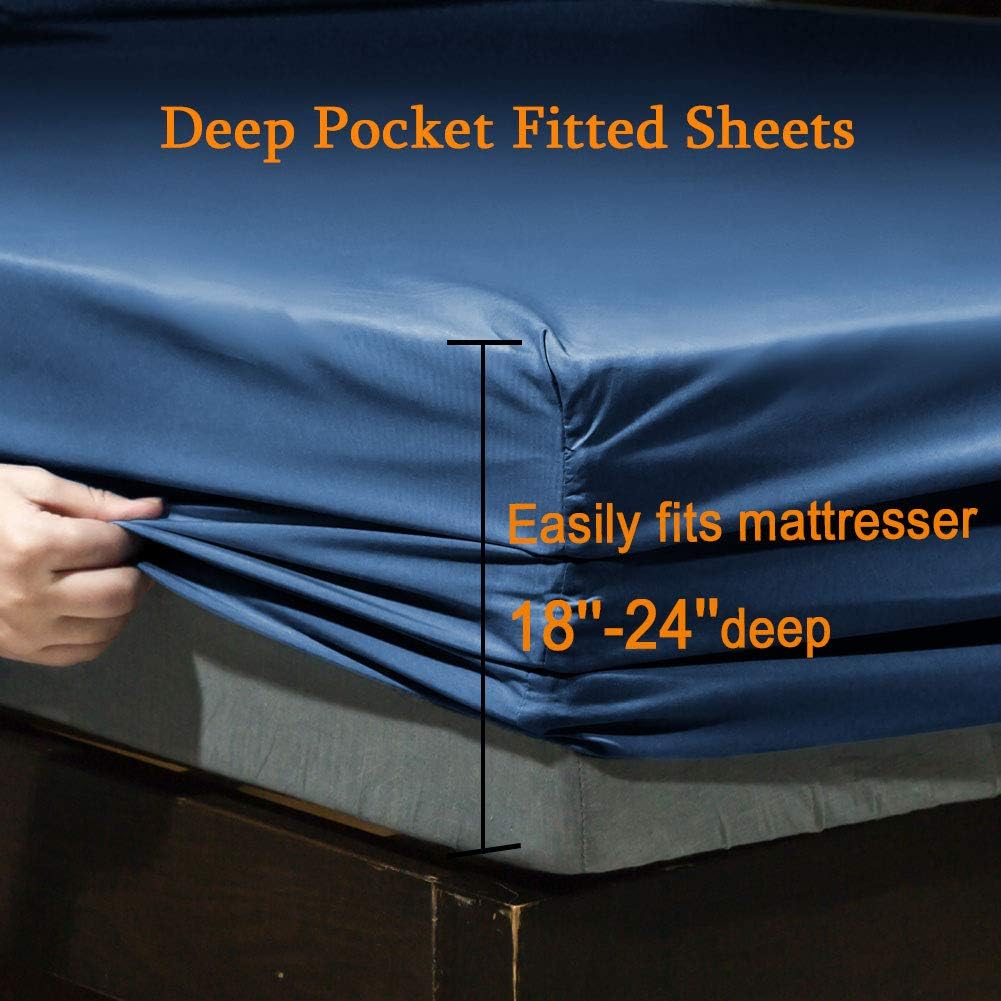 SONORO KATE Bed Sheet Set Super Soft Microfiber 1800 Thread Count Luxury Egyptian Sheets Fit 18-24 Inch Deep Pocket Mattress Wrinkle and Hypoallergenic-6 Piece (Navy Blue, Queen): Home & Kitchen