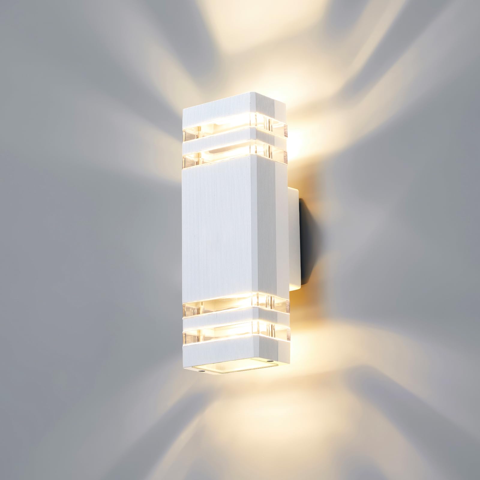 CELAVY Outdoor Wall Lights Mains Powered Outside Up Down Lights, IP65 LED Porch Front Door Light, Waterproof Square GU10 Exterior Modern Lighting External Electric Sconce Wall Mounted for House, White
