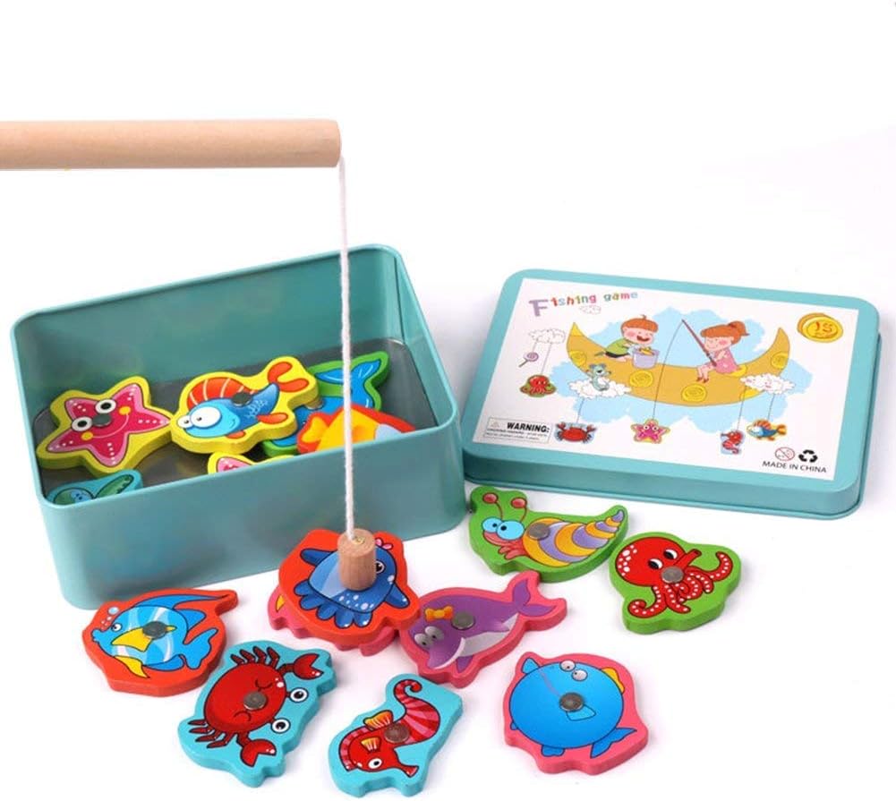 LEZHI Mini Fun Magnetic Fishing, Fishing Playset with 15 Fishes and 1 Poles (Blue Box)