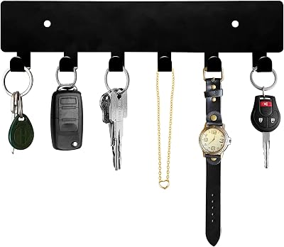 GTK Key Holder Wall Mounted with 6 Hooks and Top Tray Rack Black