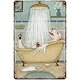 Bull Terrier Dog Lovers Bull Terrier In Bathroom Funny Vintage Tin Sign Wall Art Decor Plaque Signs for Outdoor Street & Home Bar Club Kitchen Restaurant, 12 x 8 Inch,de05aA19
