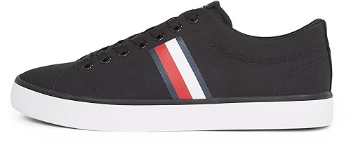Tommy Hilfiger Men’s Core Stripes Mesh Low Top Vulcanised Trainers, Black (Black), 10