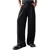 Floerns Men's Pleated Wide Leg Suit Pants Office Work Loose Fit Casual Trousers