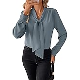 Astylish Womens Dressy Casual Blouses Bow Tie Neck Long Sleeve Elegant Business Work Shirt Tops