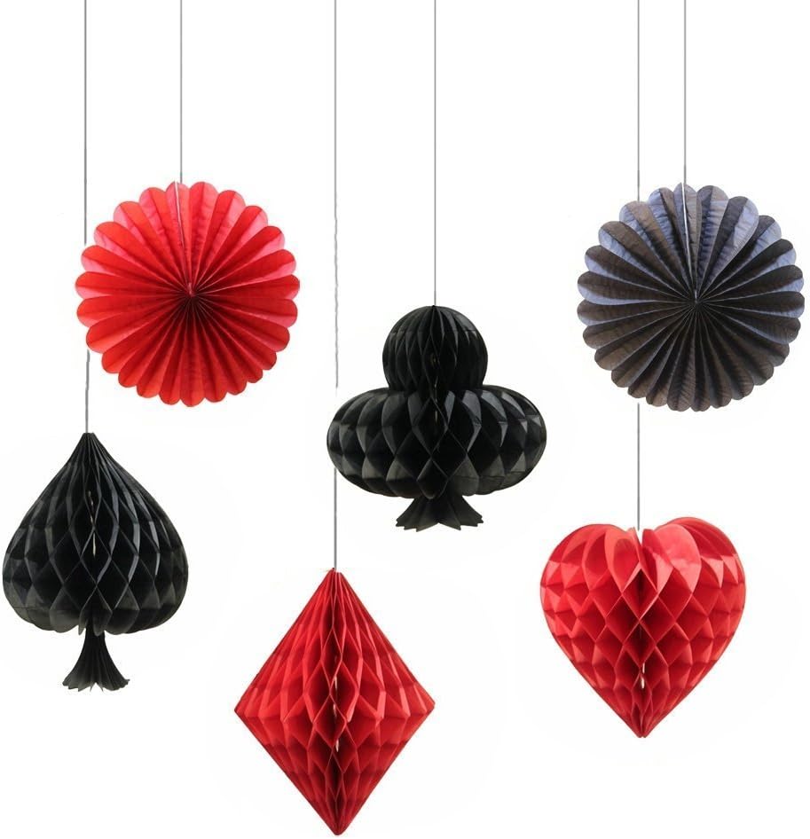 VNFEI Tissue Paper Pom Poms Casino Las Vegas Party Honeycomb Playing Hanging Decorations Backdrop for Wedding Party Decoration Birthday Kids Bridal Baby Shower(6 Packs Assorted color)