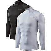DEVOPS 2 Pack Men's Thermal Turtle Mock Neck Shirts, Compression Long Sleeve Tops and Hoodies