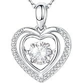 Gem's Beauty Silver Heart Necklace for Women - 925 Silver Moissanite Pendant, Dainty Dance Gift for Her, Mom, Wife |Christmas/Anniversary/Valentine’s Birthstone Jewel