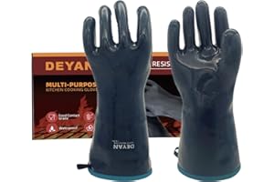 DEYAN Silicone BBQ Grill Gloves, 932°F Heat Resistant Oven Gloves with Fingers, Kitchen Waterproof Hot Proof Glove for Fryer, Smoker, Baking, Cooking, Cutting (8/M)