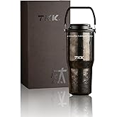 TKK 24oz Pure Titanium Inner Tumbler with Straw Lid, Vacuum Insulated Cup Leakproof Double Walled Travel Mug with Handle, Dishwasher Safe for Hot/Cold Drinks, Titanium Black