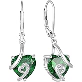 Aprila Women Love Heart Dangle Earrings 925 Sterling Silver Birthstone Heart Leverback Drop Earrings 5A Cubic Zirconia Jewelry