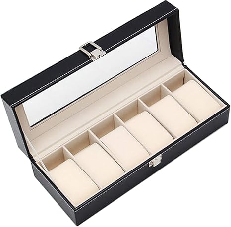 Caja de exhibición Formal Negra sólida Caja de 6 Relojes de Rejilla