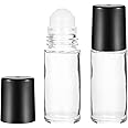 COMNICO Glass Roller Bottles, 2Pcs Refillable Empty Essential Oil Roll On Bottles with Plastic Roller Ball Black Cap Clear Leak-Proof Massage Containers for Essential Oils Facial Body Care