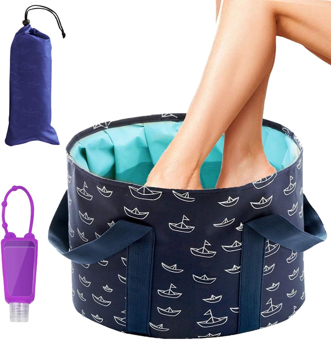 NimJoy Portable Travel Foot Soaking Basin, Collapsible Foot Spa Bath Tubs for Camping Picnic Washing, Bonus Liquids Soap Refillable Empty Keychain Bottle w/Case: Health & Personal Care