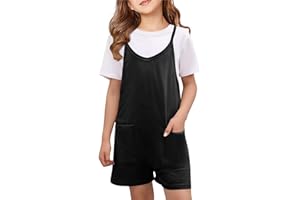 CharmWM Girls Summer Jumpsuits Spaghetti Strap Sleeveless Loose Romper Short Pants with Pockets 5-14 Years